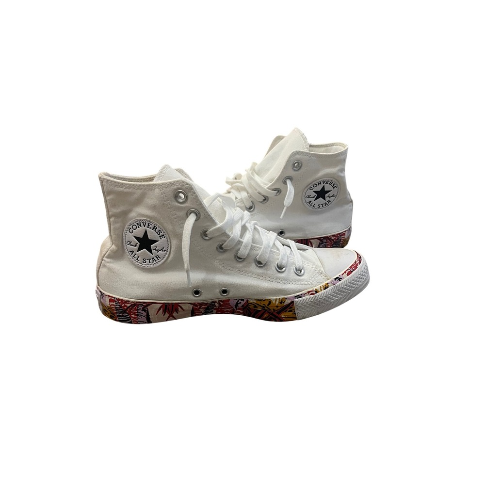 Converse Chuck Taylor All Star High Top White Tropical Palm Print Sneakers 9W 7M